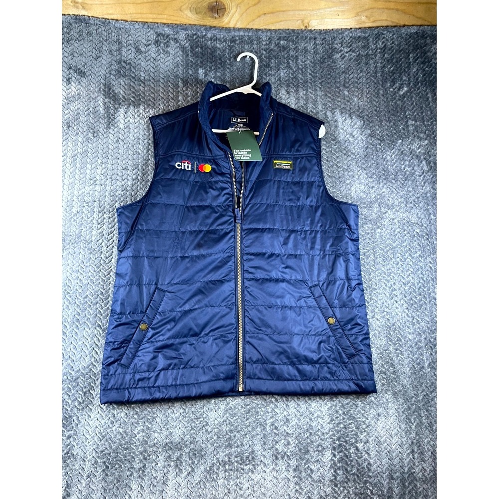 L.L. Bean Puffer Vest Mens Large Navy Blue Citi Corporate Logo Mountain Classic